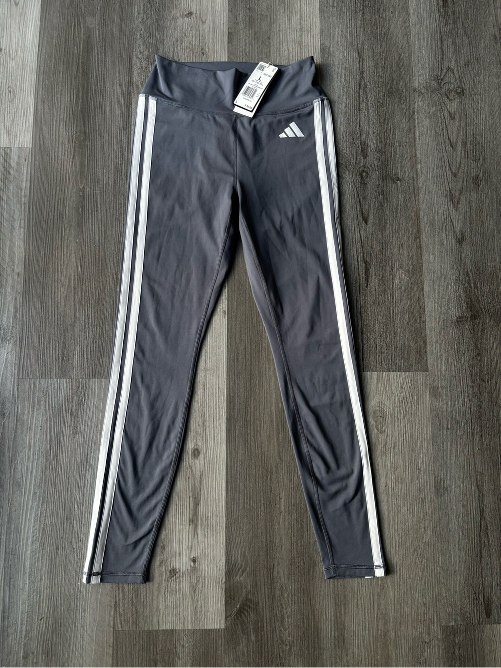 Adidas Women Gray Leggings with White Side Stripes
